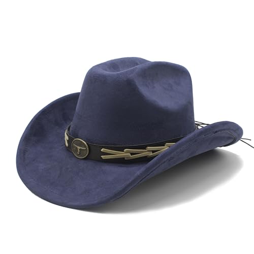 Image of Western Cowboy Hat for Women Men with Band Wide Brim Suede Cowboy Cowgirl Hat Western Style Hat