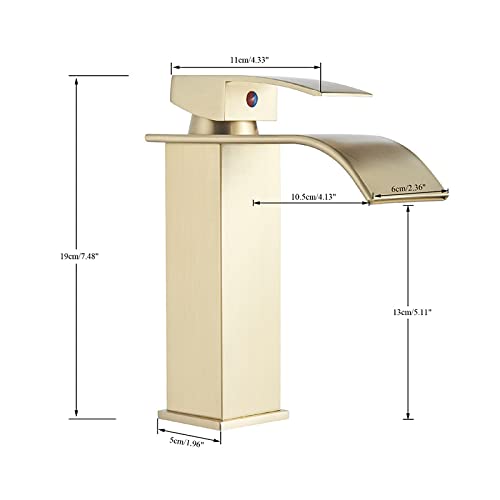 Robinet de lavabo anti-éclaboussures, mitigeur cascade or pour vanité