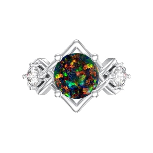 Image of 0.3 Carat Moissanite and White Opal /Blue Opal /Black Opal Engagement Ring 925 Sterling Silver 8-9 MM Heart /Round /Oval Cut Opal Moissanite Ring for Women Size 5-13