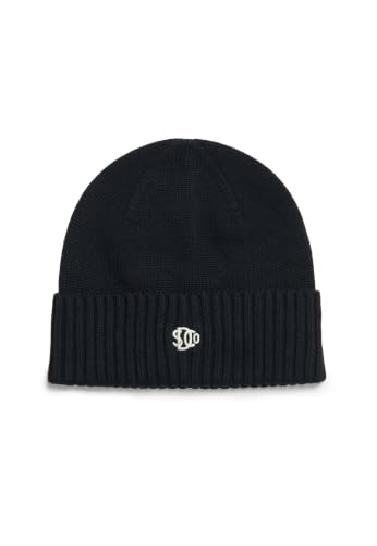Image of Superdry Mens SD Logo Beanie Hat 100% Cotton Ribbed Knit - Black