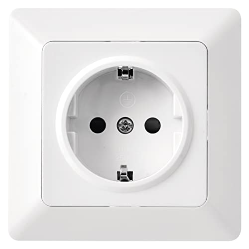 EMOS Schuko-Steckdose mit Kindersicherung und seitlichem Schutzkontakt zur Unterputz-Montage, Einzelsteckdose inkl. Innenleben, 250 V~/16 A max., Weiß (Glanz), Schutzklasse IP20 für Innen EMOS Schuko-Steckdose mit Kindersicherung und seitlichem Schutzkontakt zur Unterputz-Montage, Einzelsteckdose inkl. Innenleben, 250 V~/16 A max., Weiß (Glanz), Schutzklasse IP20 für Innen