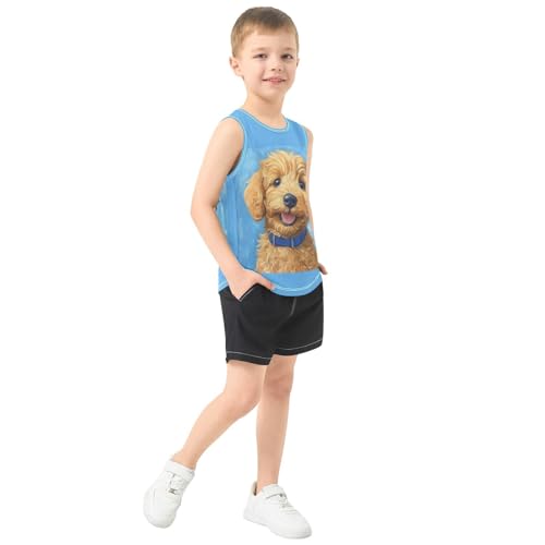 Golden Puppy Blue Boys Tank Tops Quik Dry Toddler Tank Top Undershirts T-Shirts for Kids,3T4