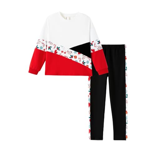 Image of PATPAT Girls 2 Piece Outfits Size 6-7 Years, Christmas Patterned Sweatshirts and Leggings Clothing Sets Christmas Outfits Sweatsuit Joggers Lounge Set Tracksuit Kids Clothes Girls