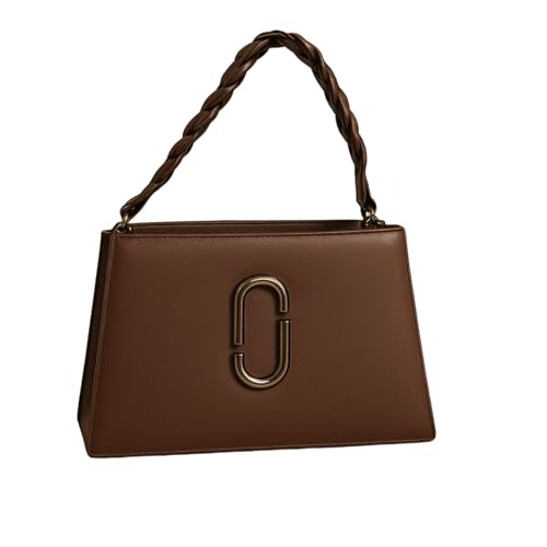 Brown Handbag with Structured Shape & Silver Clasp