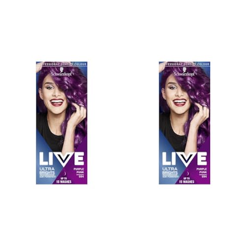 Live Schwarzkopf Ultra Brights Or Pastels, Vibrant Semi-Permanent Hair Dye, Lasts Up to 15 Washes, Purple Punk 094, 1 Count (Pack of 2)