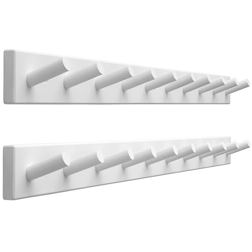 SKOLOO Wall Mounted Coat Rack 38", 10 Hooks, Bamboo, Shaker Style, White
