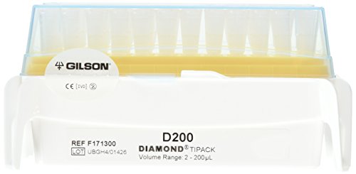 Gilson Pipetman F171300 Diamond Standard Pipettor Tips, Autoclavable, Nonsterile, 2-200µl Volume Range (Pack of 960)