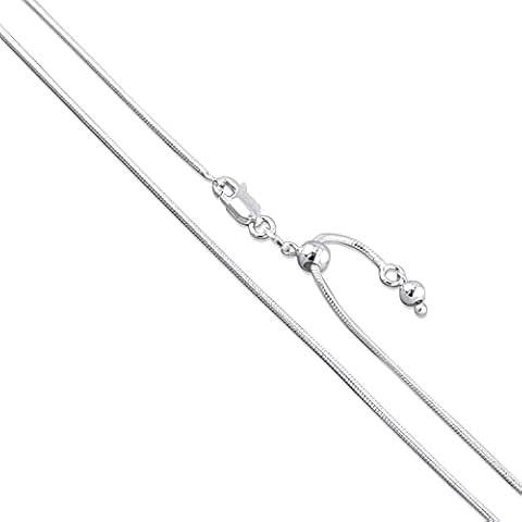 Sterling Silver Adjustable Magic Round Snake Chain 1mm Solid 925 Italy Necklace 22" Cover