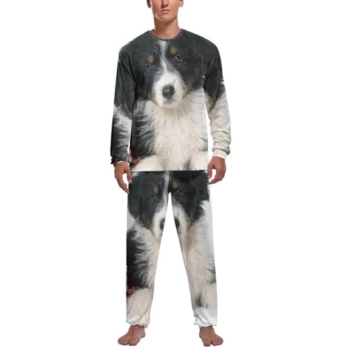 Vêtements de nuit homme Fleur Chien ensemble pyjama manche longue pantalon