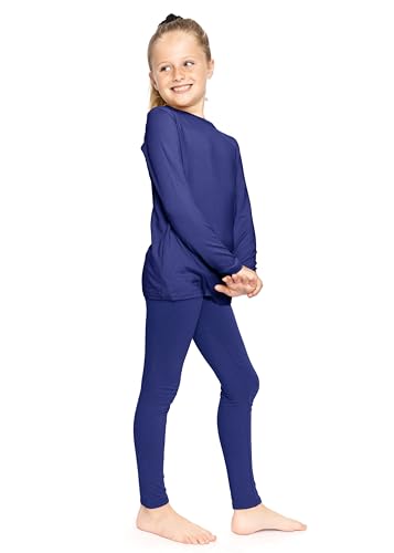 Image of STRETCH IS COMFORT Girls 2 Piece Hoodie Short Sleeve Long Sleeve Crew Neck Top and Leggings Set Kids Thermals Underwear Set