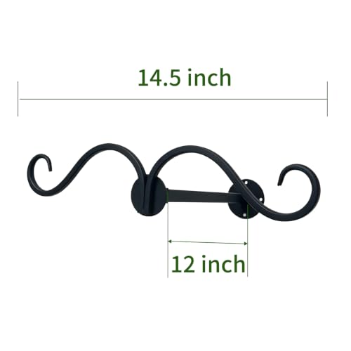 Wall Mount Double Shepherds Hook for Outdoor Bird Feeder & Planter, Heavy Duty Bracket with 12" Standoff, Rustproof Hanger for Patio Deck Balcony Wind Chimes Wreath Lantern,Holds 20LBS-Farmhouse 2Pack — view 3