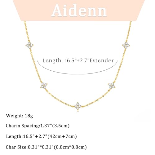 Aidenn Dainty Sterling Silver Necklace Chain for Women Girls Trendy Non Tarnish 14K Gold Plated Cubic Zirconia Necklaces Cute Flower Choker Necklace Stack for Wedding Prom Brides Jewellery - Image 6