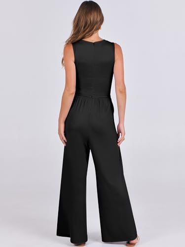 Anrabess Womens Jumpsuits Dressy Summer Casual One Piece Outfits High Neck Tank Top Wide Leg Pants Rompers Jumper Pockets Black M thumb #4