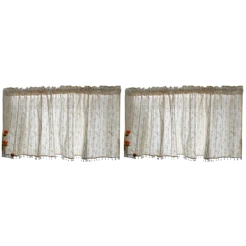 Amosfun 2 Piezas Cortina Estético Oscurecimiento Decoración Interior Floral Techo Muro Pantalla Escarpado Puerta Visillos Beige Revestimientos Ligero Kiosko Térmico Yellow Algodón