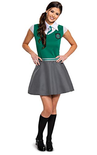 Disguise Women's Collar with Tie, Top and Attached Skirt Slytherin, Green & Gray, Medium (8-10)