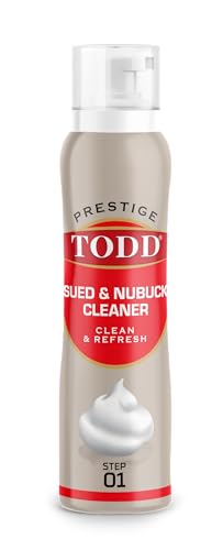 TODD PRESTIGE NANO Suede & Nubuck Cleaner Foam – Heavy Duty Shoe, Boot, Bag & Sneaker Cleaner | Removes Dirt & Stains for UGG & More | Refreshes All Leather & Textiles | Nanotechnology Formula