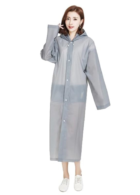 w+ Unisex Raincoat With Hood | Waterproof Rain Poncho | EVA Material | Reusable | Lightweight | Universal Size | Raincoat for Men and Women (High Quality) (Grey)-picture-42