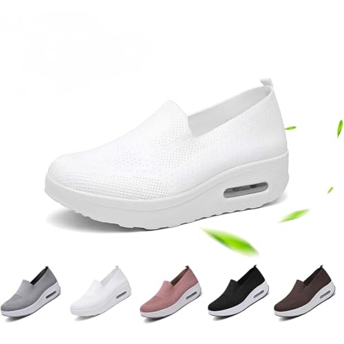 Tenis ortopédicos para mujer con soporte de arco, plataforma de malla transpirable, zapatos deportivos para mujer con amortiguación de aire, zapatos para caminar, White, 39.5 EU