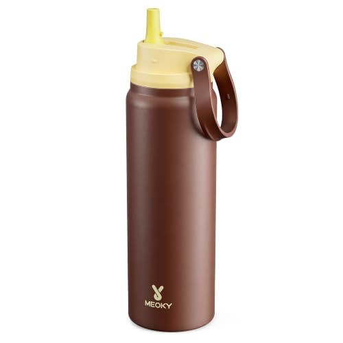 Meoky 32 oz Insulated Stainless Steel Water Bottle with Flip-to-Pop Straw