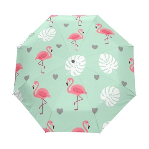 Parapluie vert flamants roses pliable automatique pour ne plus encombrer vos sacs