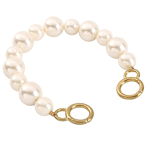 Xiazw DIY - Bolso de mano con cuentas de imitación de perlas grandes y resistentes, accesorios de repuesto para bolso (blanco con cierre de oro antiguo) Cover
