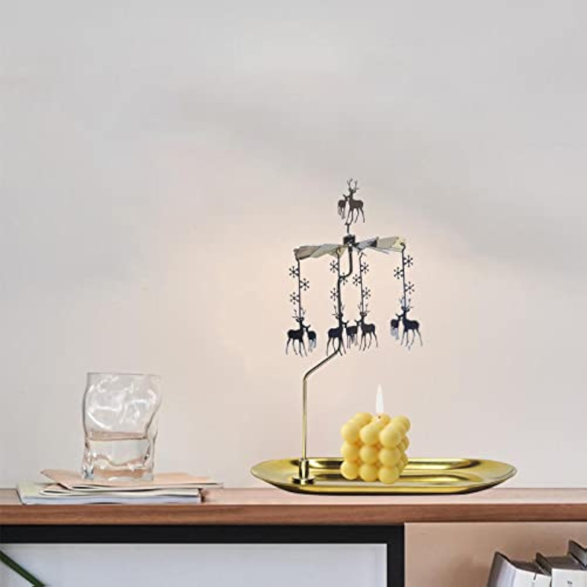 Rotary Rotating Spinning Tea Light Candle Holder, Snow Deer