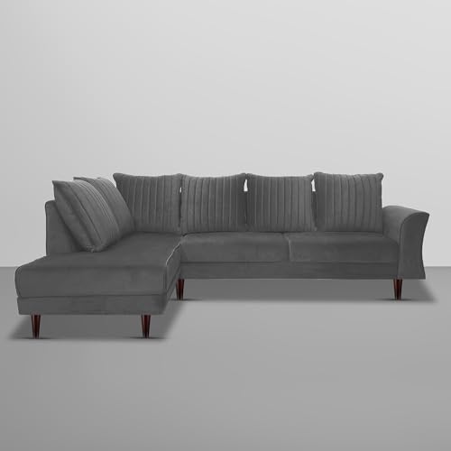 Image of Gratly LHS 4 Seater L Shape Sofa Set for Living Room (Dark Grey Colour) Premium Fabric Sofa