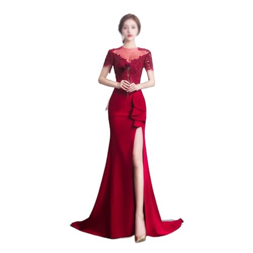 Robe rouge longue de soirée minceur en grillage fin pour fête et banquet