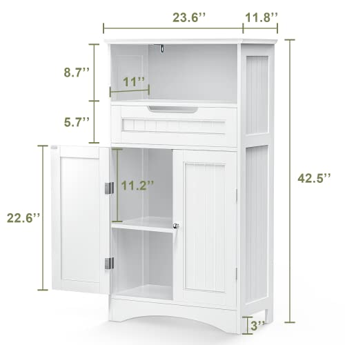 Gizoon Bathroom Storage Cabinet With Large Drawer & Door, Freestanding Floor Storage Cabinet Organizer For Bedroom, Living Room, Entryway, Office, Space Saving, White #TOP2