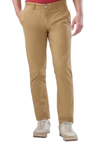 Image of Parx Men Low Rise Tapered Fit Solid Pattern Cotton Spandex Blend Flat Front Casual Trouser