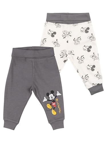 Disney Mickey Mouse Lot de 2 pantalons pour bébé garçons et filles, pantalon pour bébé blanc/gris, blanc/gris, 62-68