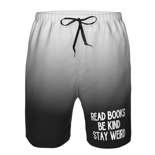Read Books Be Kind Stay Weird Men's Casual Board Shorts - Elastic Waist Drawstring Swim Trunks Fit Summer Hawaii,4