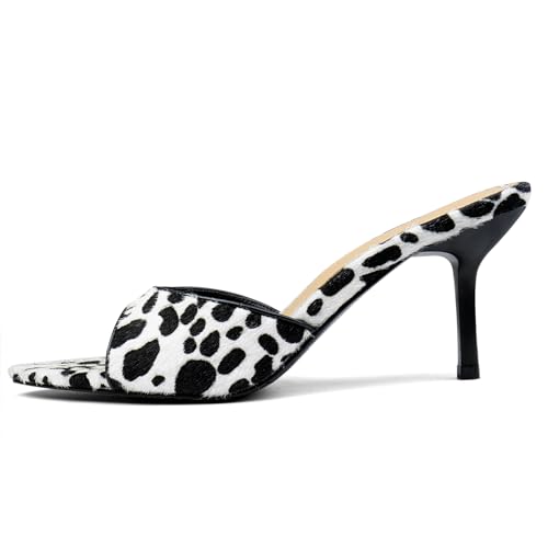 Image of QIV Leopard Kitten Heels Pointed Toe Mule Heels for Women Open Toe Kitten Heel for Party Dressy Wedding
