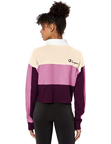 Champion Women's Rugby Cropped Collared Tee, Chalk White/Paper Orchid/Vex Purple, X Small #TOP2