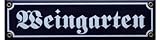 Weingarten Emaille Schild 8 x 30 cm Emailschild blau.