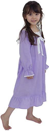610 You Cotton Vintage Summer Pajama Dresses, Girls Long Sleeve Nightgowns, Purple Vintage Night Gowns For Kids Girl, 5T-6X #TOP2
