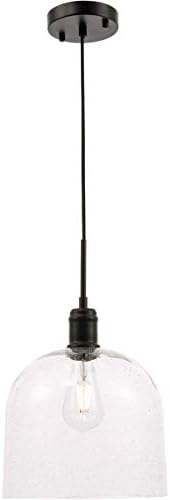 Elegant Lighting Living District Gabe 1-Light Metal Pendant in Black and Clear Seeded