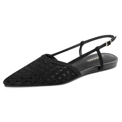 Image of USIMAD Women's Mesh Leather Slingback Flats Pointed Toe Breathable Comfortable Office Dress Shoes