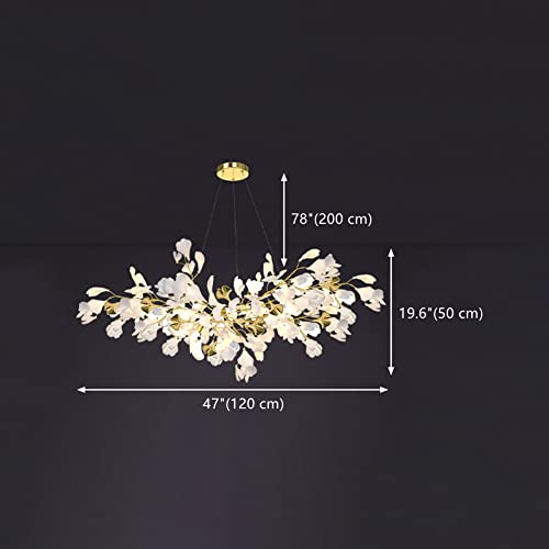 Flower Petal Chandelier Bigmaii Tree Branch Design Ginkgo Light Fixture Modern Firefly Pendant Light White And Gold Linear Kitchen Island Lighting - 47" #TOP3
