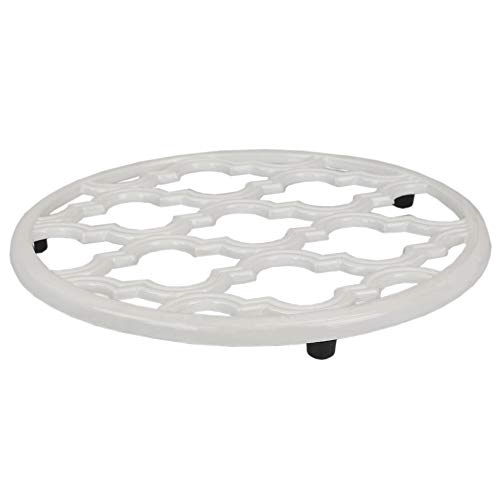Home Basics Lattice Collection Cast Iron Trivet for Serving Hot Dish, Pot, Pans & Teapot on Kitchen Countertop or Dinning, Table-Heat Resistant (1, White) - Thumbnail 2