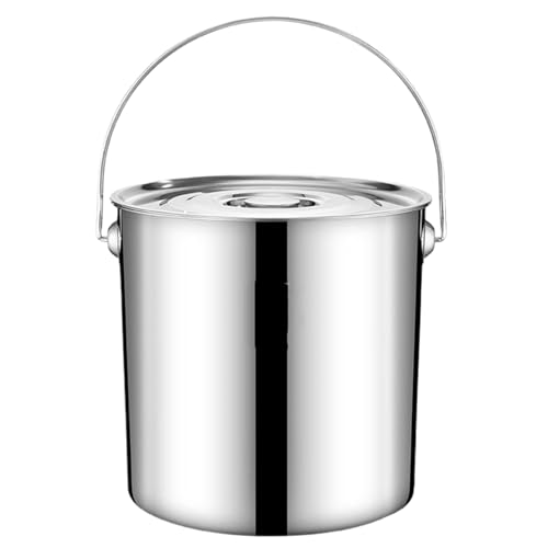 Cubo de Acero Inoxidable 11.5L Cubo de Metal con Tapa ＆ Manija de Mango de Fugas Gran para Alimentos Ayuda de arroz Aceite de Agua Interior