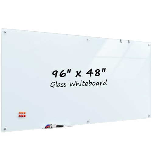 MaxGear Extra Large Magnetic Glass Whiteboard 96x48 Frameless Board
