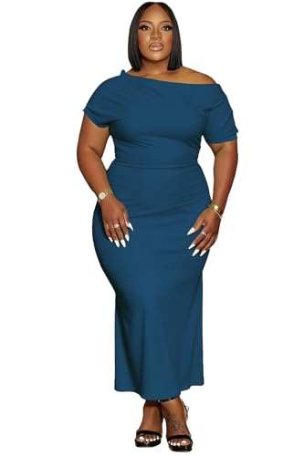 Image of YeGine Women Plus Size Bodycon Long Dress Off Shoulder Sexy Slim Elegant Dresses