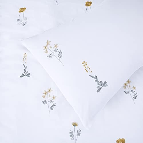Floral Duvet Cover Set Double White Yellow Flower Embroidered Bedding Set Cottagecore Elegant Botanical Wildflower French Country Cottage Fresh Summer Blossom 3 Pieces 200x200 Girls