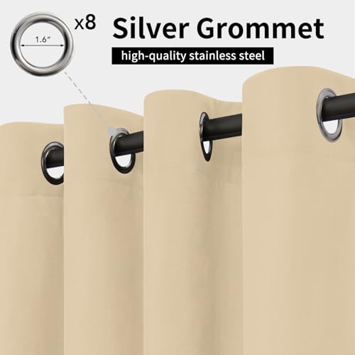 Image of Easy-Going Outdoor Curtains for Patio 6 Panels, 54x96 inch, Beige | Waterproof, Windproof, Weatherproof Privacy Outdoor Curtains for Cabanas Porches and Pergolas, Grommet Top and Tab Bottom