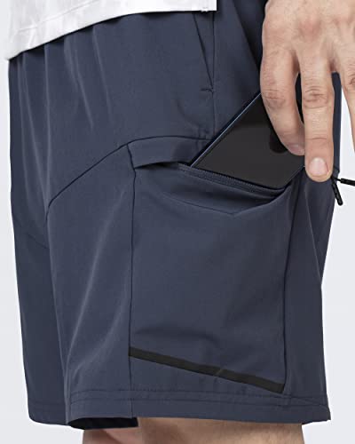 Apana Mens Shorts Woven/Casual Yoga Athletic Performance Stretch Shorts With Pockets And Zip Cargo Pocket-9 Inch Inseam (Medium, Slate) #TOP4