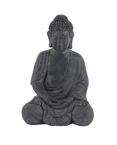 Cosmoliving By Cosmopolitan Clay Buddha Meditating Sculpture With Engraved Carvings And Relief Detailing, 8" X 7" X 12", Gray #TOP4