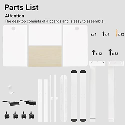 Woka Dual Motor Electric Standing Desk, 55" X 28" Adjustable Height Stand Up Desk, Sit Stand Desk For Home Office With 4 Memory Controller, Motorized Desk With Splice Board, White And Oak Tabletop #TOP7