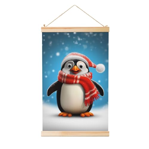 Poster pingouin de Noël TRSGKSQP avec cadre bois 91,4 x 61 cm pour salon