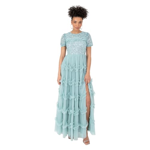 Robe de bal de promo haut de gamme ornée de sequins et coupe évasée